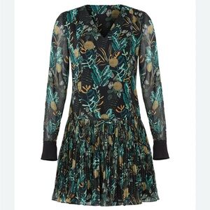 Jason Wu Drop Waist Green Plant Print Dress Size Small 4
